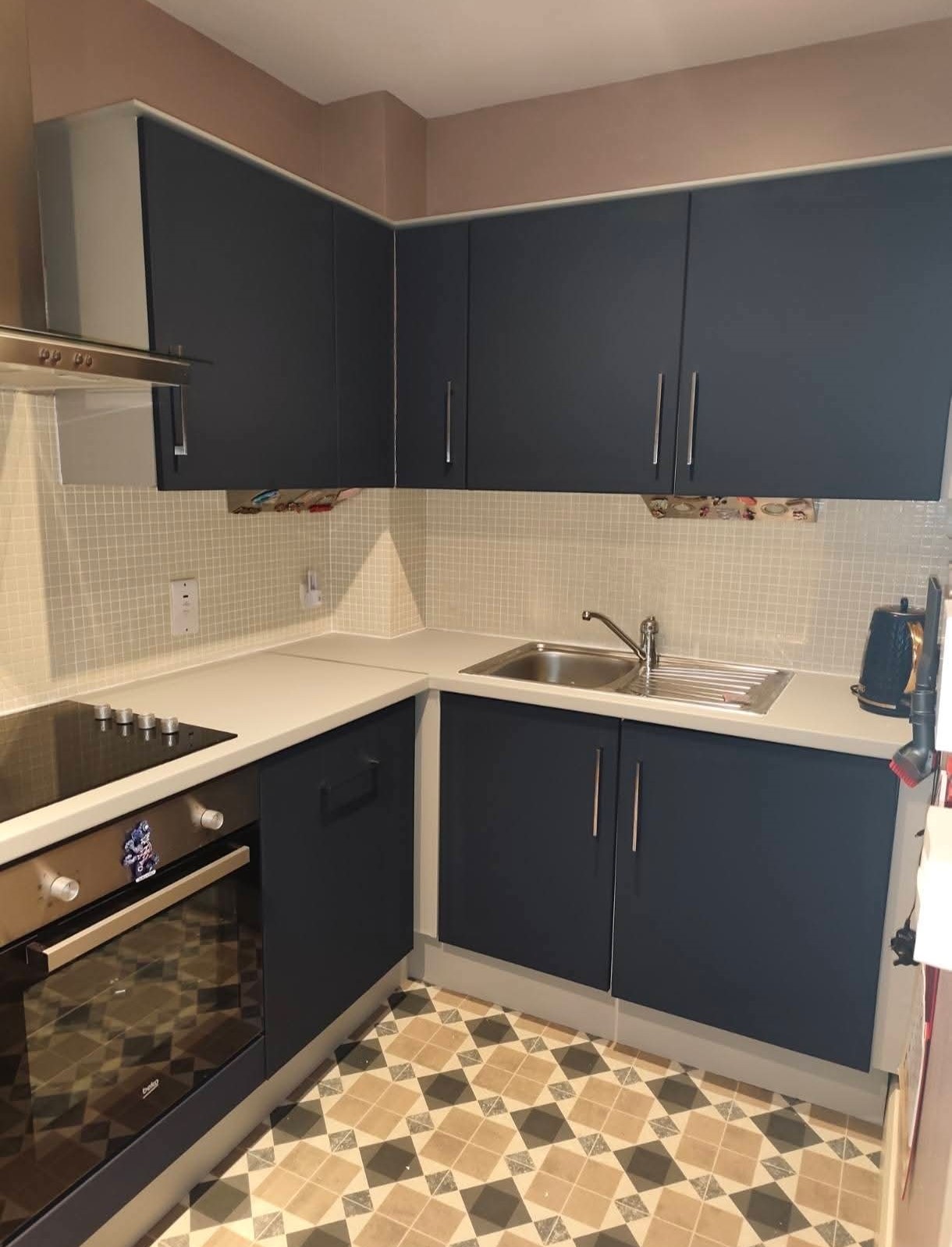 Navy wrapped kitchen after